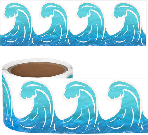 Ocean Waves Bulletin Board Border Trim Paper Self Adhesive Blue Bulletin Board Decorations Back to School Office Classroom Chalkboard Decorations ...
