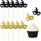 48 Pieces Masquerade Mask Cupcake Toppers Black Gold Glitter Bachelorette Party Mask Cupcake Mardi Gras Food Dessert Picks for Baby Shower Birthda...