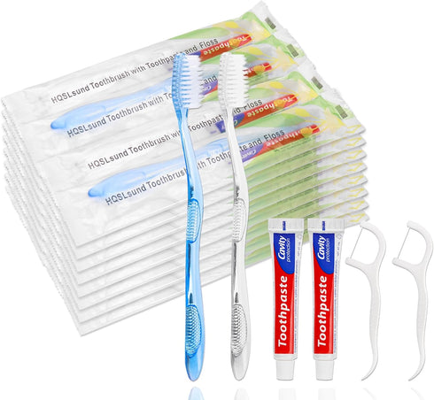 30 pcs Disposable Toothbrushes with Toothpaste Floss Individually Wrapped, 2 Color Disposable Toothbrush, 10g Toothpaste, Dental Floss Pick, Bulk ...