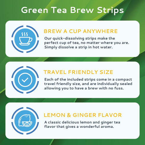 CALMOUR Natural Green Tea Extract Strips 10 Pack | Green Tea Bags Alternative Travel Friendly On-The-Go Quick Dissolving Strips | Lemon Ginger Tea...