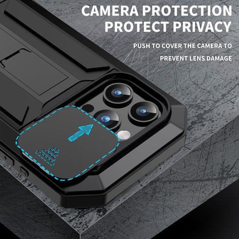 Phone Case for iPhone 15 Pro Max Case with Screen Protector Military Grade Protective Heavy Duty Full Body Cover Metal Bumper Stand Silicone Shock...