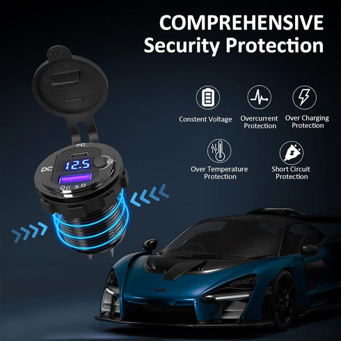 12V USB Outlet Qidoe 38W Dual USB Quick Charge 3.0 with Voltmeter Switch Aluminum Car Charger for Marine Car Truck Motorcycle Boat......