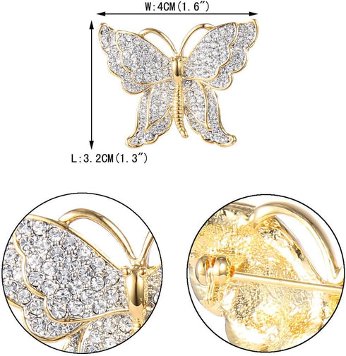 EVER FAITH Gold-Tone Austrian Crystal Dazzling Double Layer Wing Butterfly Brooch Pin Clear...