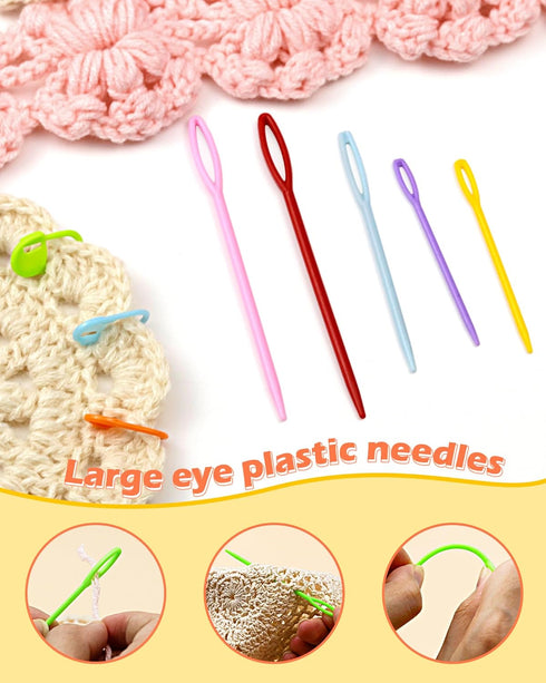 300pcs Stitch Markers with 6 pieces of large blunt sewing needles,colorful knitting markers,plastic crochet hook clip,bulk Crochet hook markers fo...