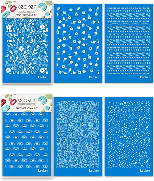 KEOKER Polymer Clay Silk Screen, Silk Screen Stencils for Polymer Clay, 6 PCS Reusable Silkscreen Print Kit,for Printing on Clay & Other Jewelry C...