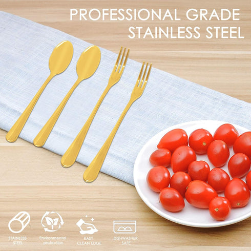 Set of 16 Gold Demitasse Espresso Spoon (4 inch) and Stainless Steel Forks (4.8 inch), DaKuan Gold Mini Coffee Spoons & Cake Forks for Dessert, Te...
