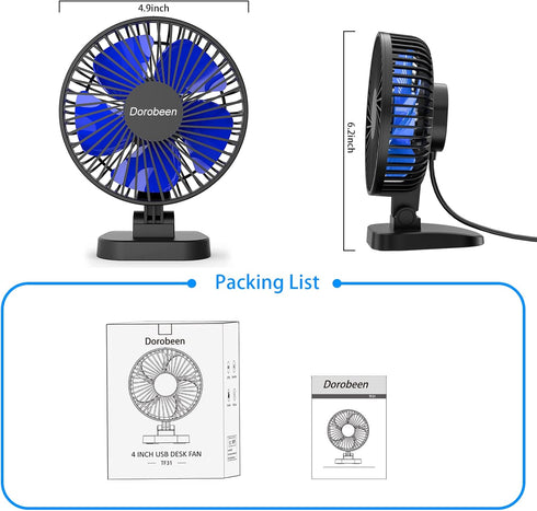 USB Fan, Small Desk Fan, 4 Inch Quiet Desktop Fan, USB Plug in, 3 Speeds, Personal Fan For Office,Home,Bedroom,Study,Powerful Airflow, 40°Tilting,...