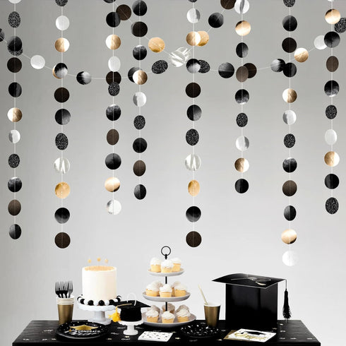 Cheerland Black Gold Garlands Party Decorations Elegant Circle Dot Streamer Banner for Birthday Halloween Wedding Graduation Bachelorette NYE Holi...