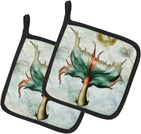 Caroline's Treasures SB3039PTHD Beach Mermaid Tail Pair of Pot Holders Kitchen Heat Resistant Pot Holders Sets Oven Hot Pads for Cooking Baking BB...