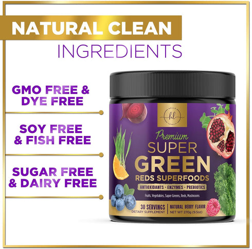Super Greens Powder, Green Drink Smoothie Mix with 20+ Superfoods for Energy Support, Spirulina, Chlorella, Mushrooms, Antioxidants & Digestive En...