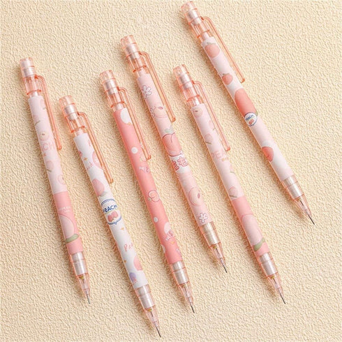 1PC Pink Mechanical Pencil Cute Peach Press Automatic Mechanical Pencil Automatic Pencils Propelling Pencil Writing Stationery Office Supplies Sch...