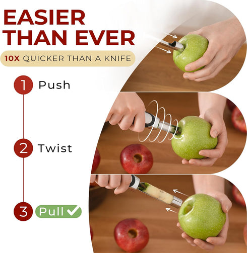Orblue Premium Apple Corer Tool - Durable Stainless Steel Fruit Core Extractor Tool - Apple Corer Remover, Red...