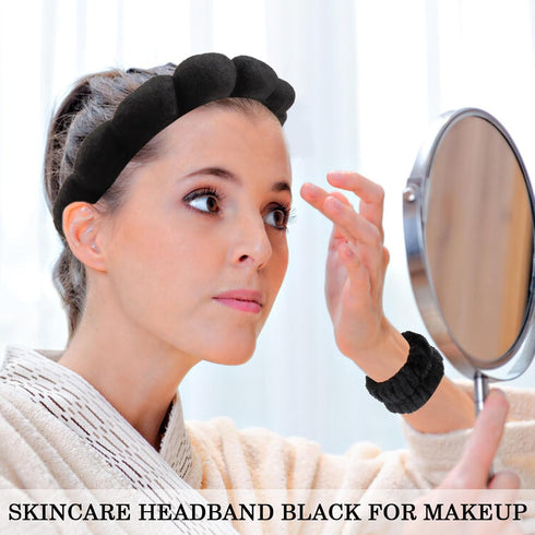 6Pcs Sponge Spa Headband for Washing Face Black Skincare headband Face Wash Headband White Makeup Headband and Wristband Set for Face Washing Wome...