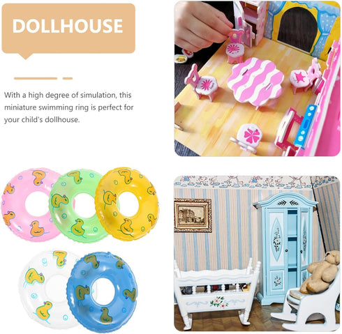 Mini Swimming Ring: Cute Duck Decorative Dollhouse Accessories Photo Props for Summer Sport Theme Decor 3.34in5pcs...