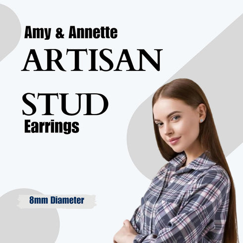 Amy & Annette Artisan Stud Earrings - Sterling Silver Stud Earrings for Women - Great Gift Idea for Every Occasion - Size (8mm Diameter)...
