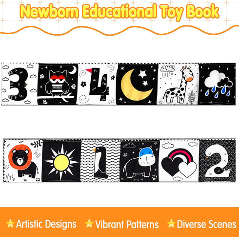 Newborn Toys Black and White High Contrast Baby Toys for 0-6, 6-12 Months, Early Education Baby Book with Numbers, Weather and Animals Signs, Tumm...