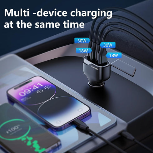 SUNDAREE Super Fast Car Charger, 60W USB Car Charger Multiport, USB C Cigarette Charger Compatible with iPhone 15 Pro Max Plus/14/13/12/11/X iPad ...
