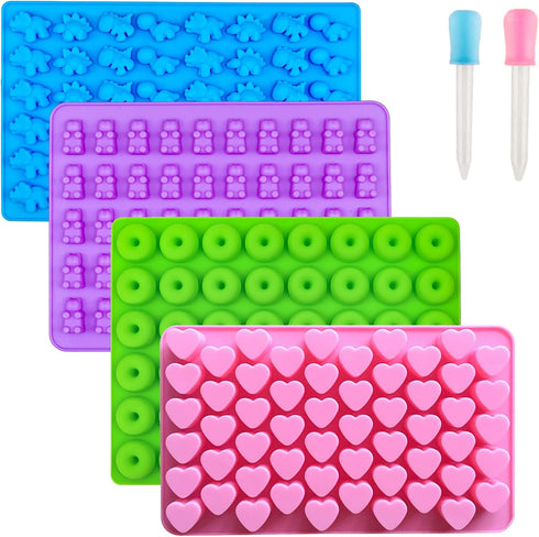 Gummy Bear Candy Molds Silicone, Gummy Molds with 2 Droppers, Non-Stick Silicone Candy Molds Including Mini Dinosaur, Bear Shape, Hearts and Mini ...