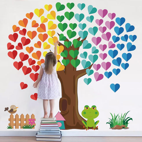 Classroom Tree Bulletin Board Decorations, Hearts Bulletin Board Tree Cutouts Set, Welcome Classroom Bulletin Tree Wall Decors for Nursery Element...
