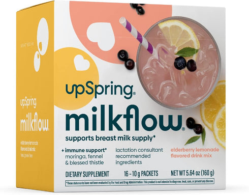 UpSpring Milkflow Immune Support Breastfeeding Supplement Drink Mix Fenugreek-Free, Moringa Elderberry Lemonade Flavor, Lactation Supplement to Su...