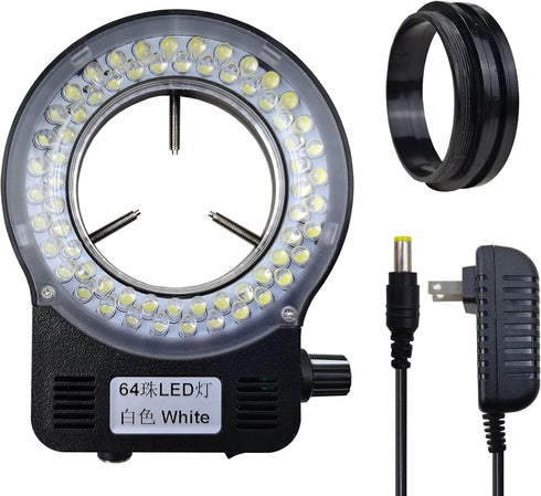 Light Microscope LED Ring Illuminator, Adjustable 64 LEDs Ring Light for Industry Monocular Binocular Trinocular Lab Stereo Microscope & Camera...