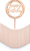 24 Count Tall Thin Metallic Rose Gold Slow Burning Birthday Candles in Holders with Matching Elegant Classy Cake Topper for Special Custom Birthda...