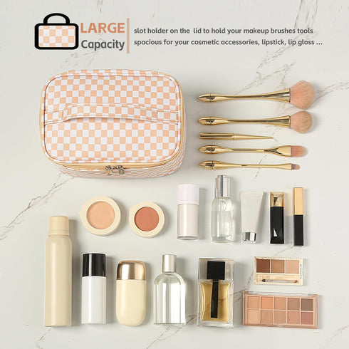 KITENROM Preppy Makeup Bag Travel Cosmetic Bags for Women Girls Multi-color Checkered Plaid Small Pouch Toiletry Bag Organizer Case Waterproof Cut...