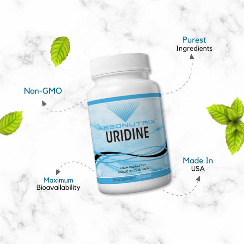Absonutrix Uridine Monophosphate (Choline Enhancer) 500mg per Capsule - 120 Vegetable Capsules Memory Made in USA...