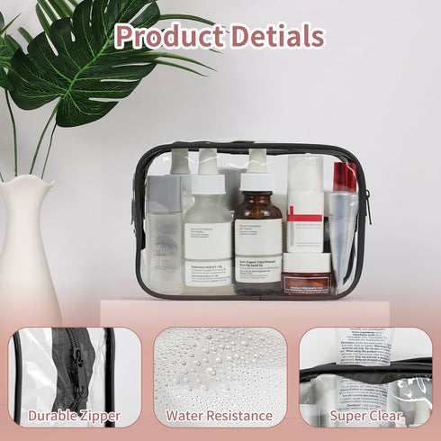 12 PCS Clear Toiletry Bag for Women Men, Transparent Cosmetic Bag for Travel Makeup Organizer TSA Approved Pouch - Black,Small...