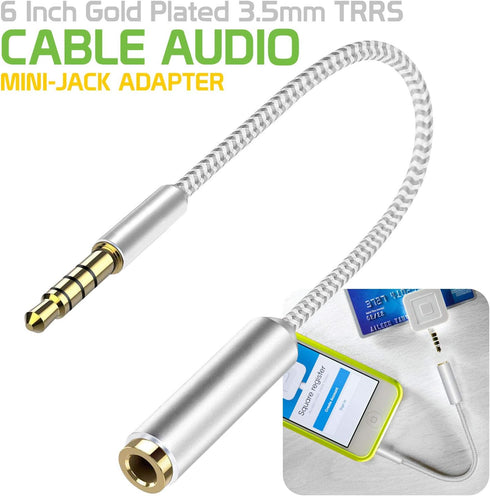 Cellet Gold Plated 3.5mm TRRS Male to Female Audio Adapter for Mobile Credit Card Reader, Square, Headphones, Audio Aux, 6 Inch (White)...