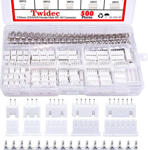 Twidec/500PCS 2.54mm JST Connector Kit with 2/3/4/5/6 Male and Female Pin Housing Connector Adapter Plug and 2.54mm Female Pin Header Wire Termina...