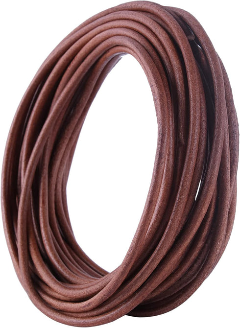 KONMAY 4.0mm Round Real Leather Cord, 10 Yards Dark Natural Leather String Cord for Jewelry Making, Necklaces, Bracelets and Crafting...