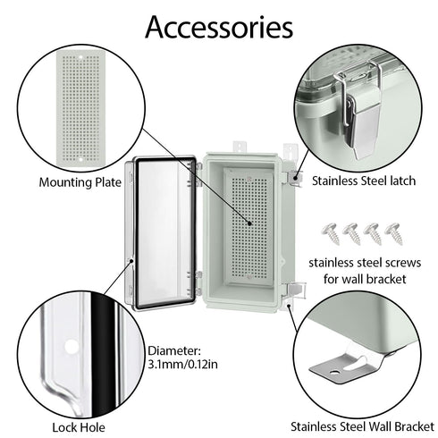 LeMotech Electrical Box, IP67 Waterproof Hinged Clear Cover Stainless Steel Latch Junction box, ABS Plastic Electrical Enclosure with Mounting Pla...