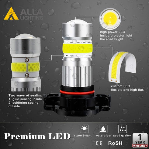 Alla Lighting 2800lm PSX24W 2504 LED Fog Light Bulbs 3000K Amber Yellow Xtreme Super Bright COB-72 SMD 12V122766...