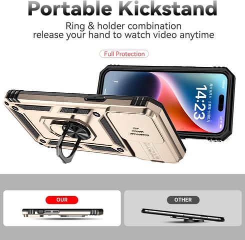 Hitaoyou Compatible with iPhone 15 Pro Case, iPhone 15 Pro Case with Camera Cover & Kickstand Military Grade Shockproof Heavy Duty Protective with...