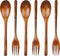 6Pcs Wooden Spoons Forks Set Wooden Spoons and Forks Cutlery Set, Reusable Wooden Utensil Set Wood Spoons Flatware Sets for Stirring Cooking Campi...