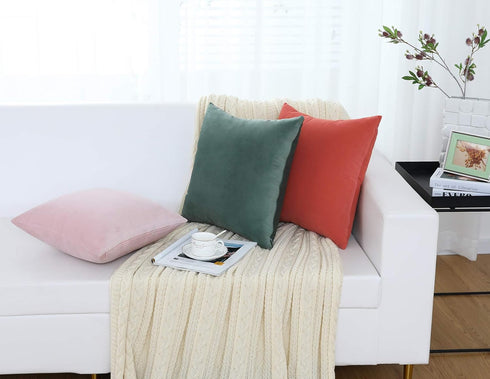 Jeneoo Set of 2 Comfy Soft Velvet Throw Pillow Covers for Sofa Couch Decorative Solid Square Cushion Cases for Bedroom Car (18 x 18 Inches, Sage G...