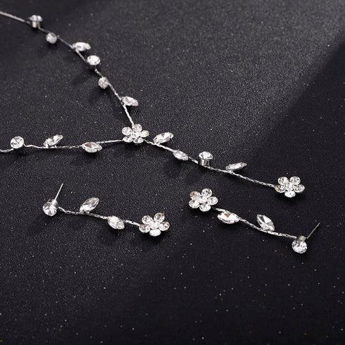 Bride Crystal Necklace Earrings Set Bridal Floral Wedding Jewelry Sets Rhinestone Choker Necklace Prom Costume Jewelry Set for Women and Girls...