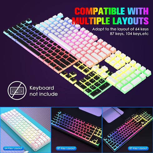 Pudding Keycaps Double Shot PBT Keycap Set with Translucent Layer,for 104 87 61 Keys RGB Backlit Mechanical Keyboards,OEM Profile,US Layout-White...