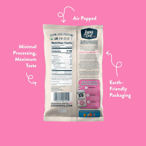 LesserEvil Himalayan Pink Salt Organic Popcorn, No Artificial Ingredients, Coconut Oil, Pack of 12, 0.88 oz Bags...