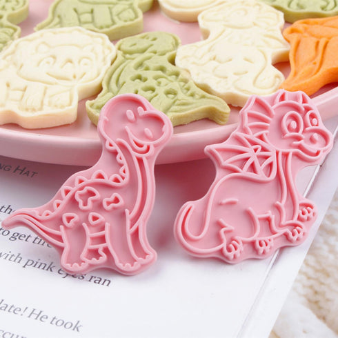 Dinosaur Cookie Cutters with Plunger Stamps,8 Piece Dino-Themed Biscuit Cutter,3D Animal Cracker Cookie Cutters For Biscuit Fondant Cheese Baking...