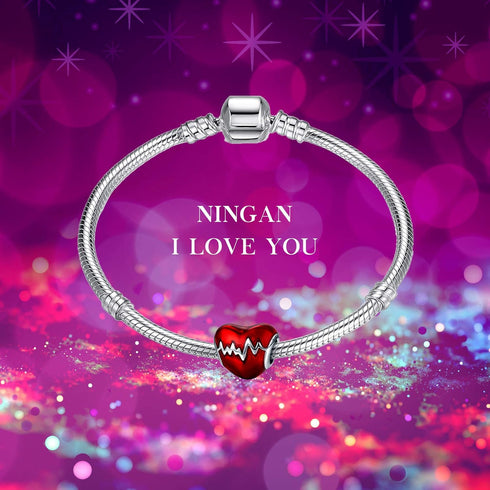 NINGAN Forever Love 925 Sterling Silver Bead Charms, Mother's Day Jewelry Gifts for Women Wife Daughter Girlfriend Wedding Anniversary (Heart Beat...