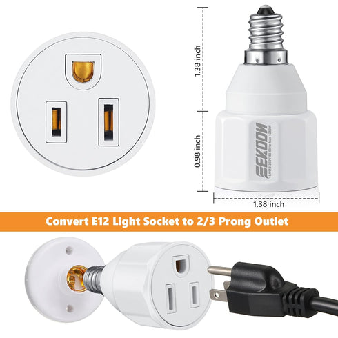 3 Prong Light Bulb Socket Adapter, Polarized Light Socket Outlet, Light Socket to Plug Adapter Socket Converter, Light Bulb Plug Adapter for Patio...