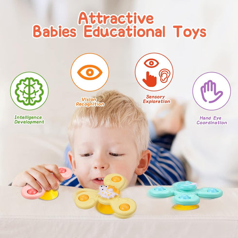 Suction Cup Toy for Baby,3 Pcs Spinning Toy Early Education Bathtub Toy Sea Animals Design Super Suction Intelligence Development High Chair Toys ...