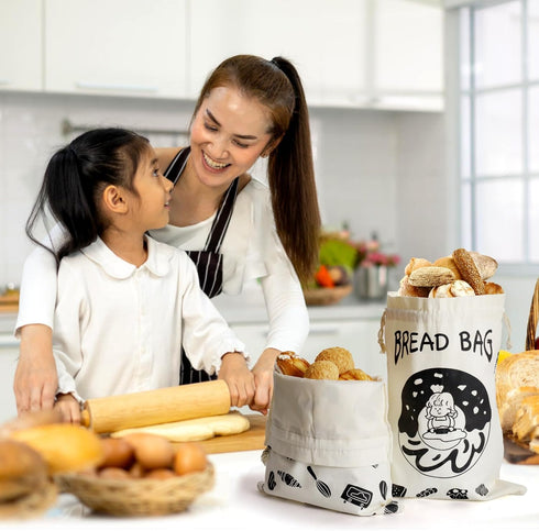 Bread Bags for Homemade Bread, 2PCS Linen Bread Bag with Plastic Lined, 13.7" x 19.6" Reusable Saver Bag For Sourdough & Homemade Bread Storage...
