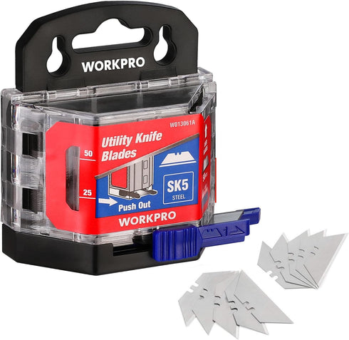WORKPRO 50-Pack Utility Knife Blades with Dispenser, SK5 Steel Box Cutter, Standard Blades for Utility Knife Replacement...