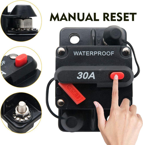 30 Amp Waterproof Car Circuit Breaker with Manual Reset Suitable for Motor Auto Car Marine Boat Bike Stereo Audio 12V-24V DC...