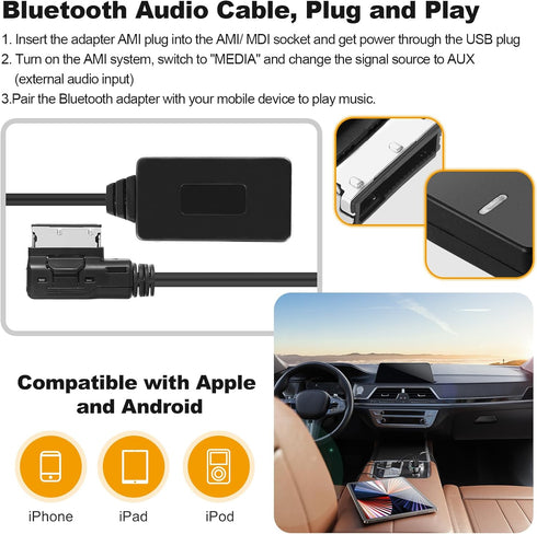 OCR Bluetooth 5.0 Audio Adapter, Wireless Bluetooth Music Adapter for AMI 3G Compatible for VW/Audi AMI Port Cable Music Play Connector Works with...