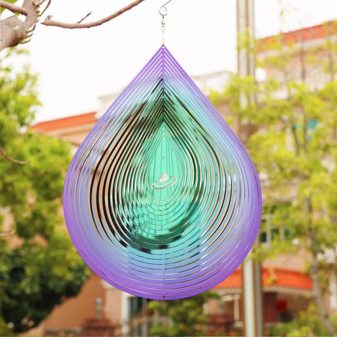 Wind Spinner 12-inch 3D Stainless Steel for Garden Decor, Water DropPurple Green - Worth Gift Holiday Decor GWS...
