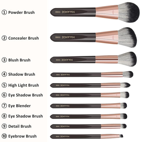 Makeup Brushes 10 Pcs Makeup Brush Set Professional Premium Synthetic Foundation Brush Blending Face Powder Eye Shadows Blush Make up Brushes with...